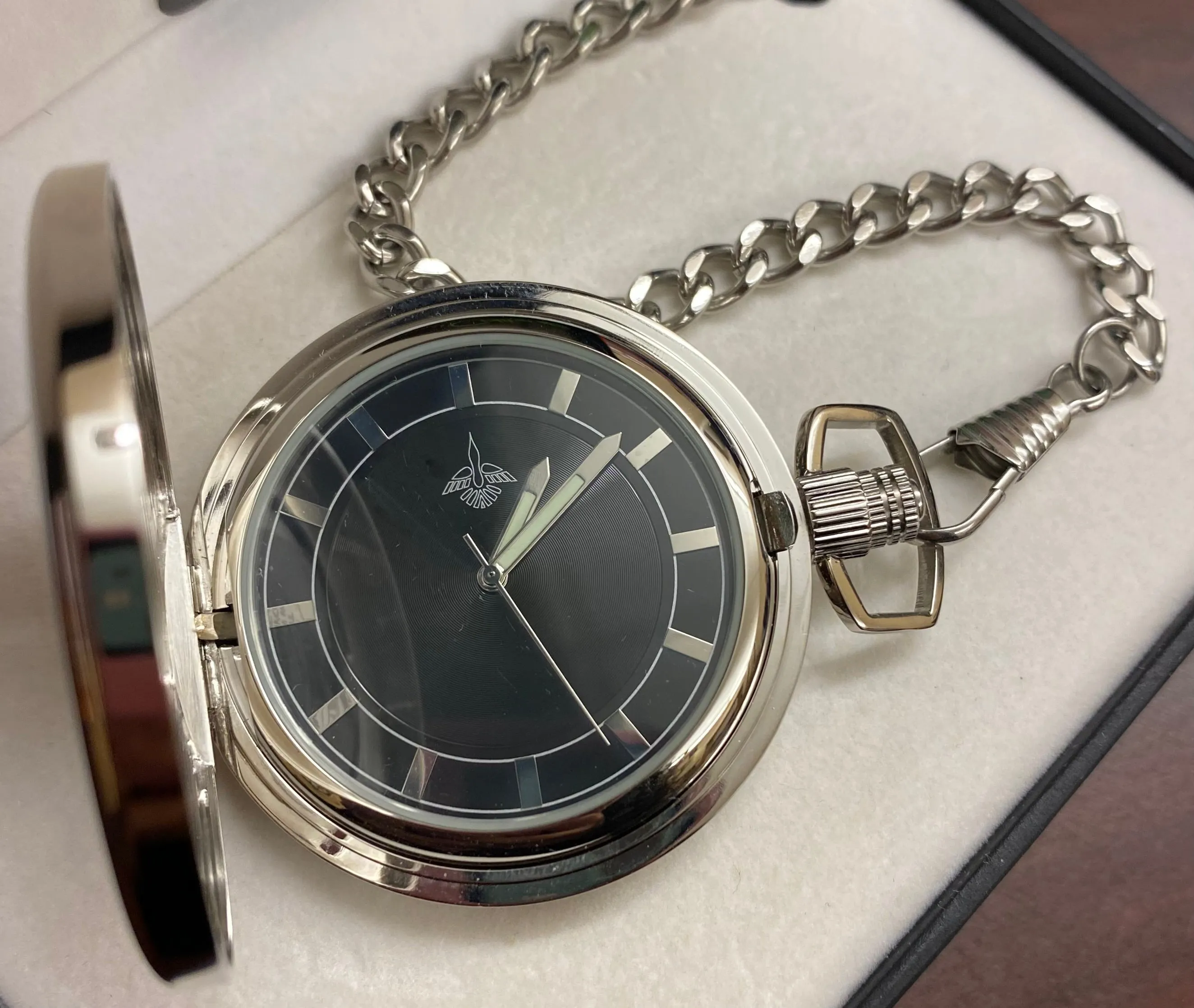 Colibri PW-206 Silver Pocket Watch with Black Face