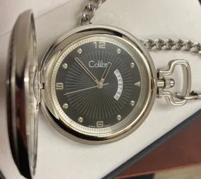 Colibri PW-216, Silver Pocket Watch with Black Face