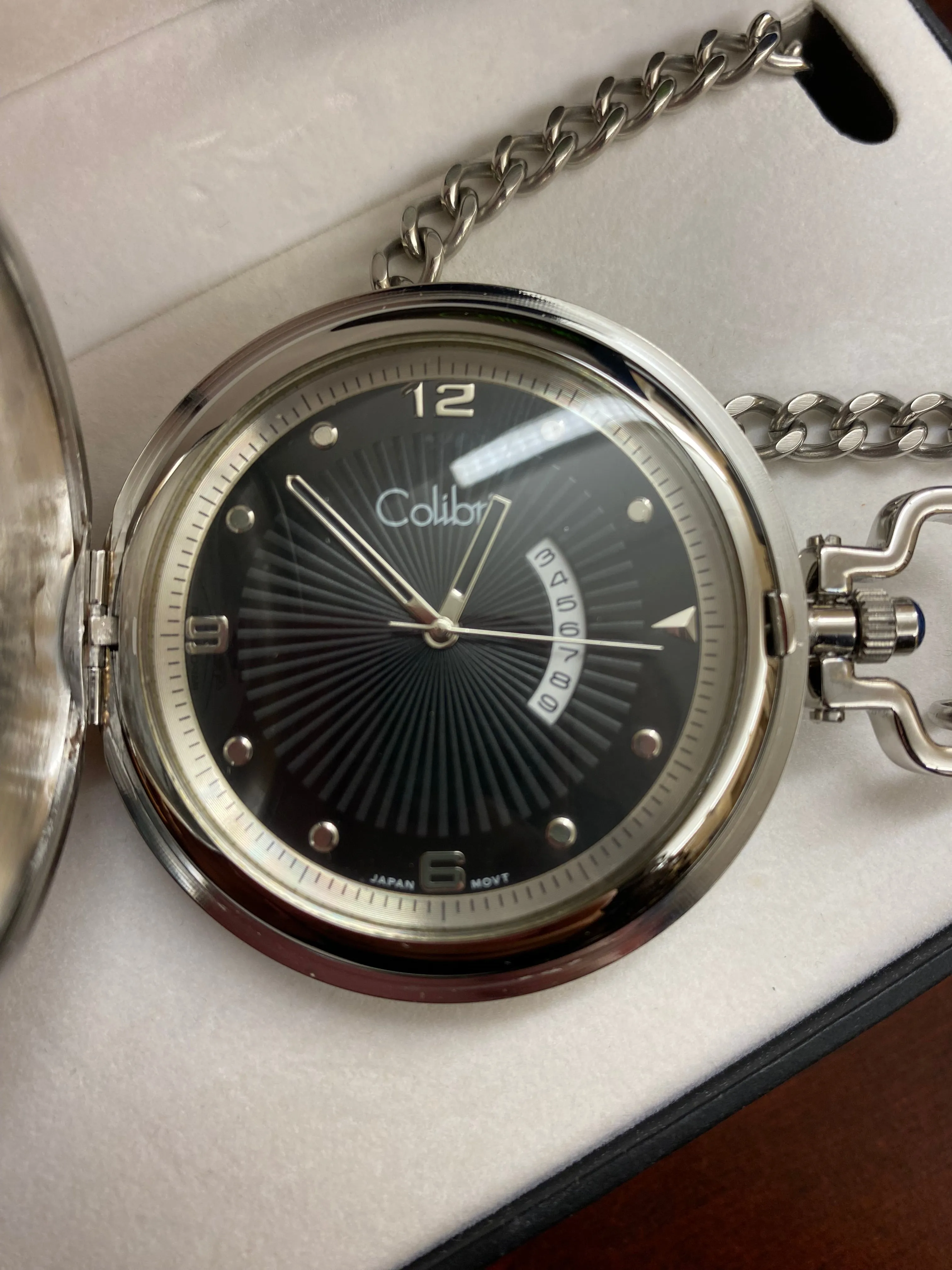 Colibri PW-216, Silver Pocket Watch with Black Face