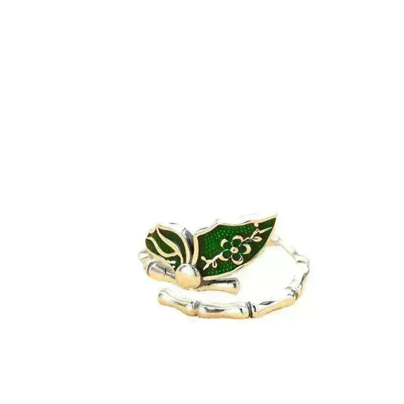 Colorful stylish and simple Enamel Bamboo Butterfly Copper Plated Silver Ring