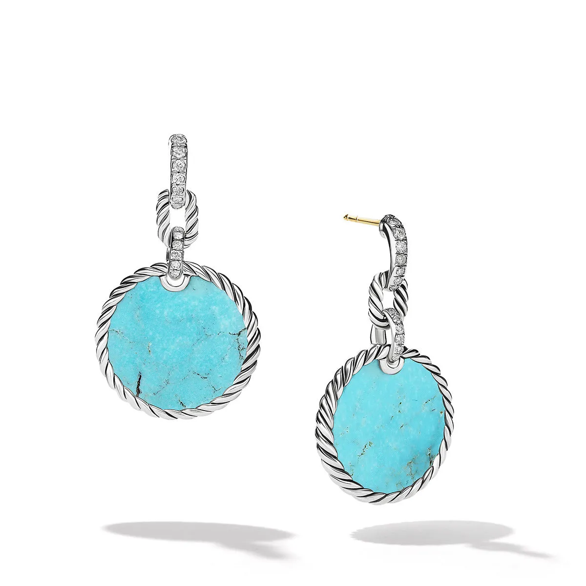 Convertible Drop Earrings in Sterling Silver with Turquoise and Pave Diamonds