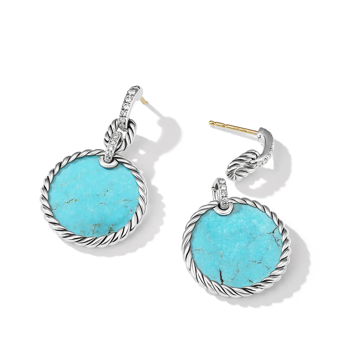 Convertible Drop Earrings in Sterling Silver with Turquoise and Pave Diamonds