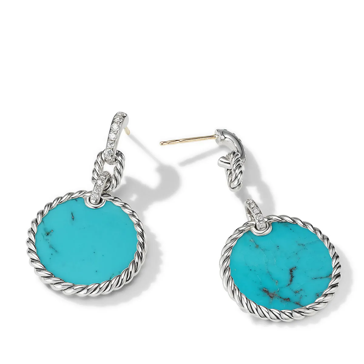 Convertible Drop Earrings in Sterling Silver with Turquoise and Pave Diamonds