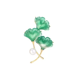 Copper Green Ginkgo Leaf Brooch Diamond Brooch