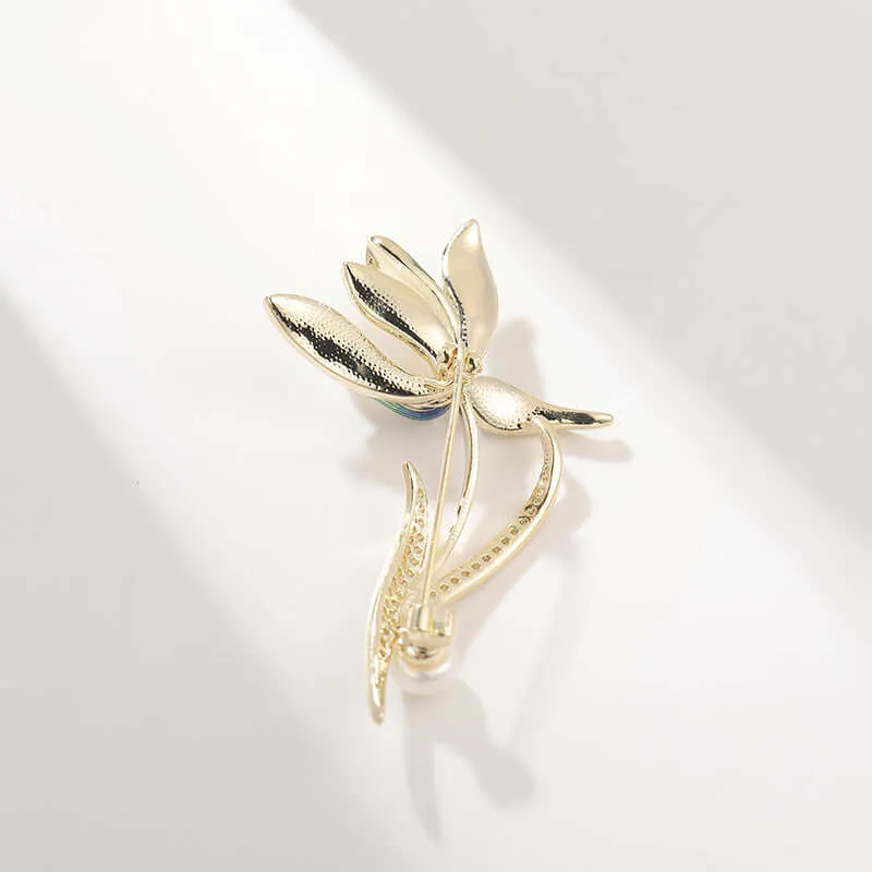 Copper High Grade White Magnolia Enamel Freshwater Pearl Brooch