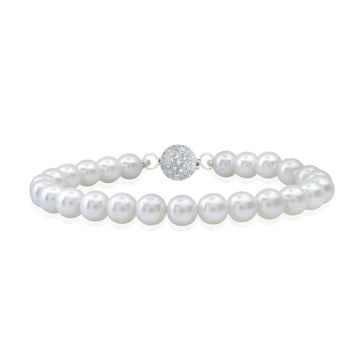 Crislu Shell Pearl and Cubic Zirconia Bracelet in Platinum Plated Sterling Silver