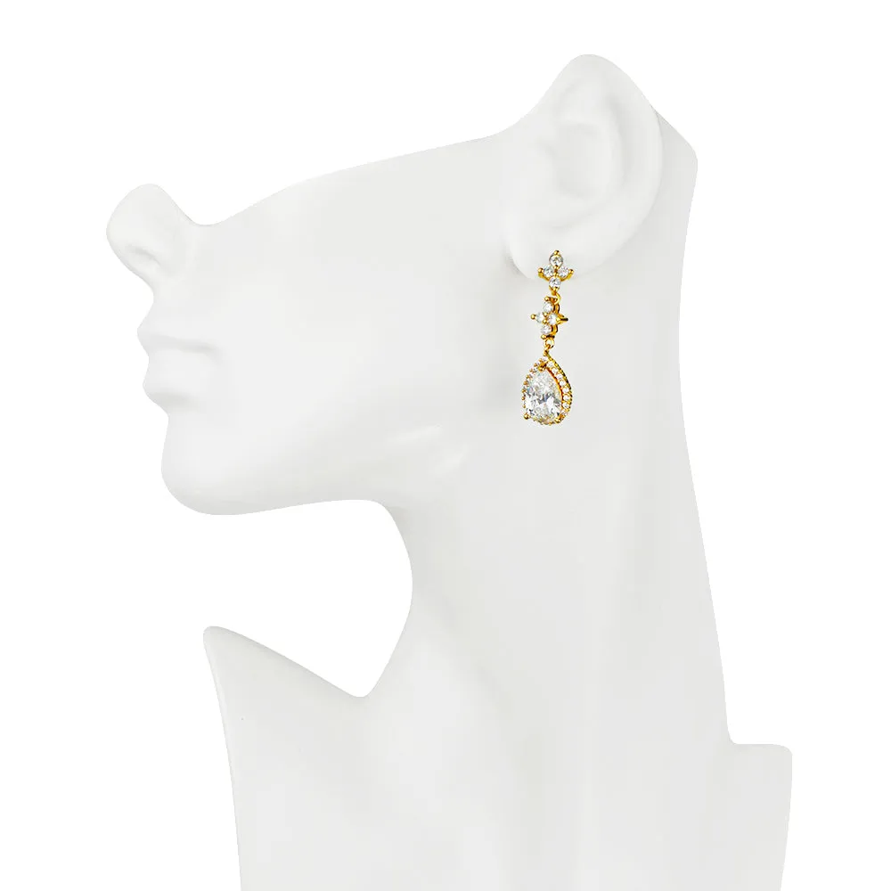 Crystal CZ Teardrop Pierced Earrings (Goldtone)