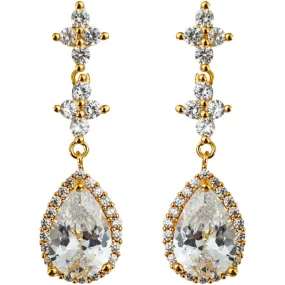 Crystal CZ Teardrop Pierced Earrings (Goldtone)