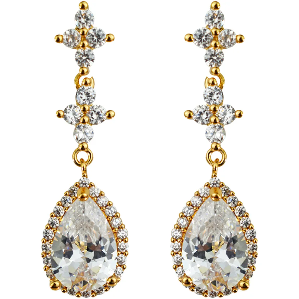 Crystal CZ Teardrop Pierced Earrings (Goldtone)