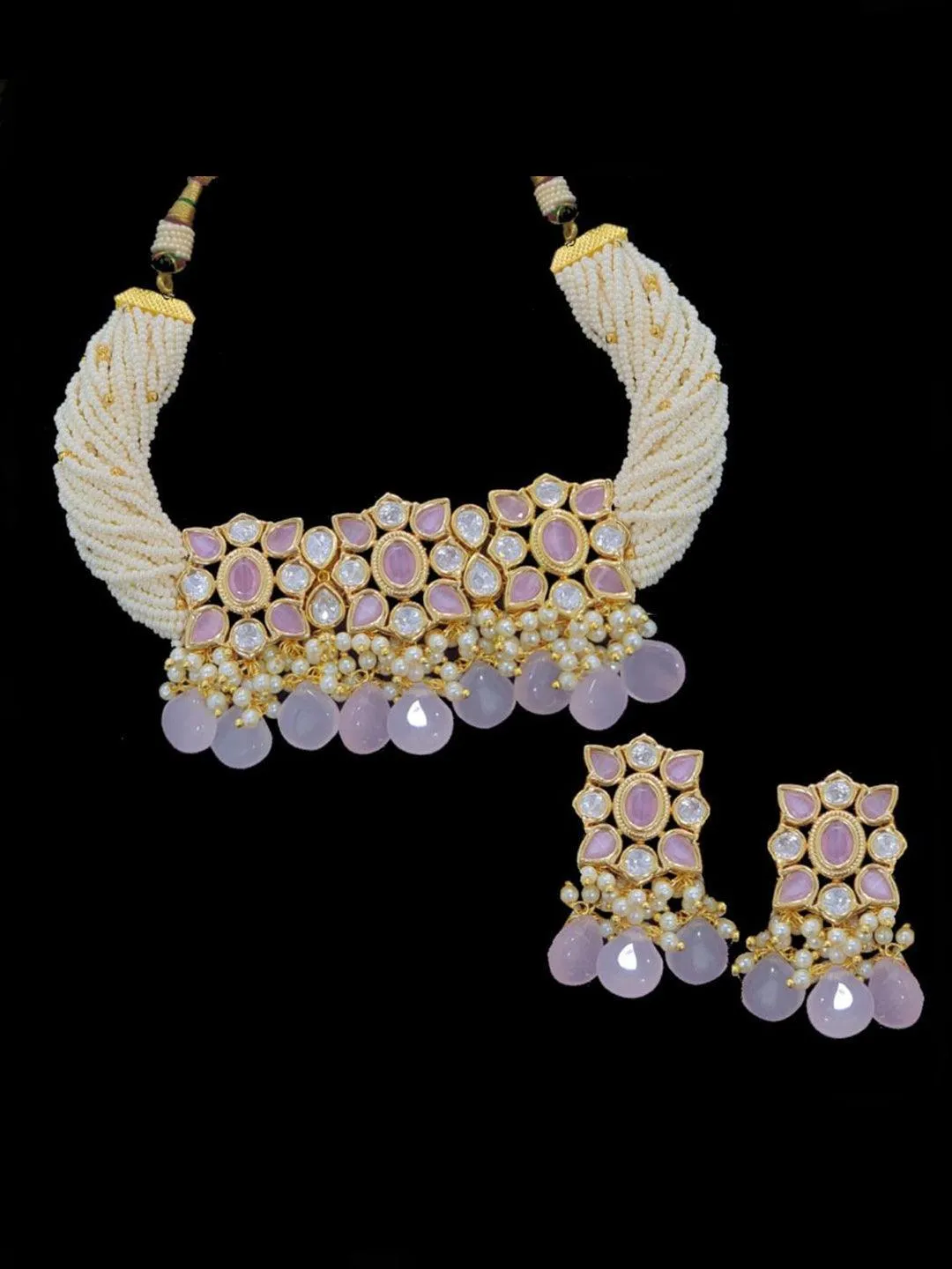 Crystal Faux Pearl Choker Necklace Set