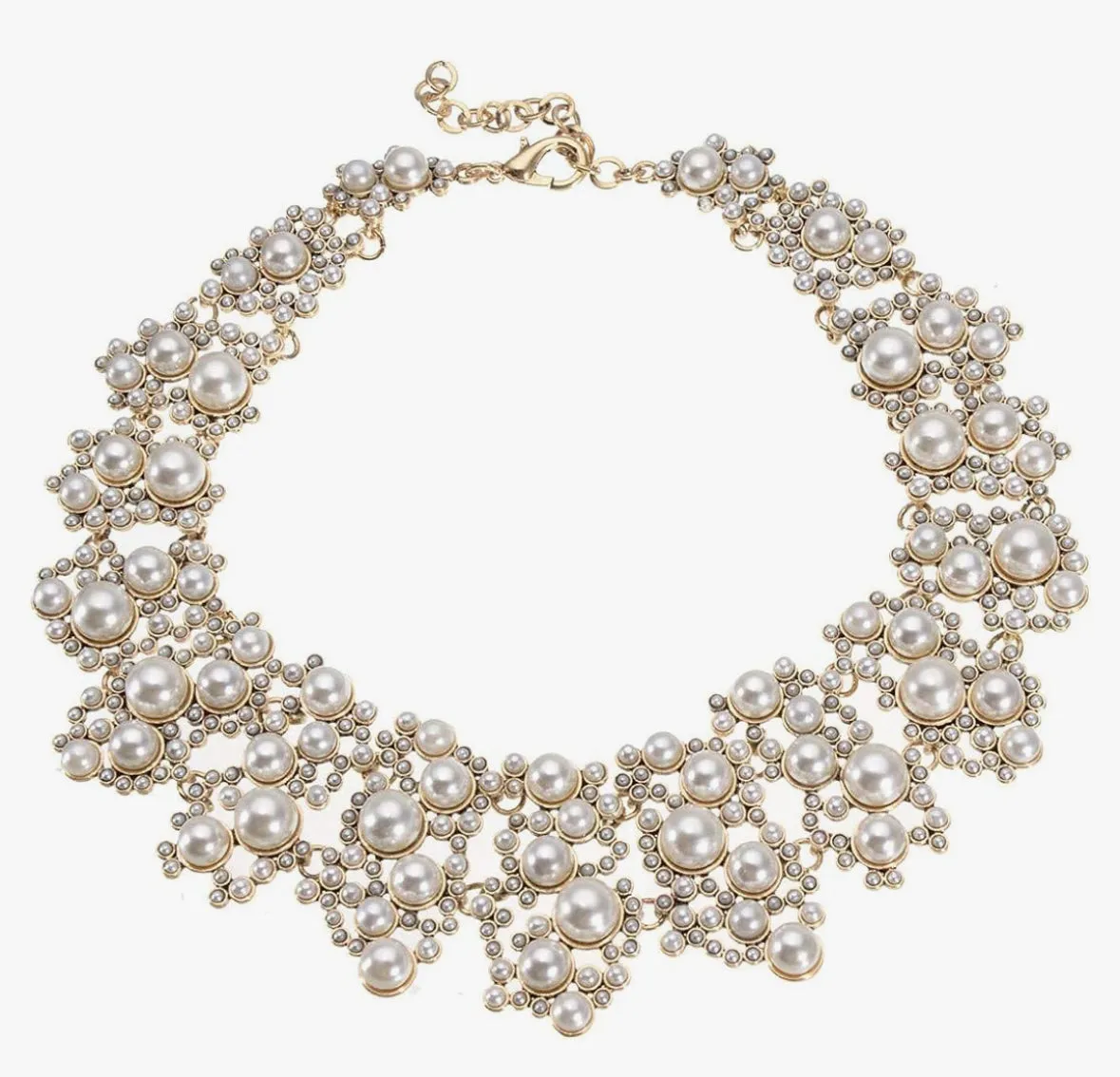 Crystal Rhinestone/Pearl Statement Chain, Vintage Style Choker Bib Necklace