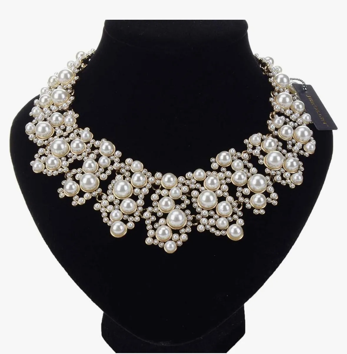 Crystal Rhinestone/Pearl Statement Chain, Vintage Style Choker Bib Necklace