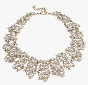 Crystal Rhinestone/Pearl Statement Chain, Vintage Style Choker Bib Necklace