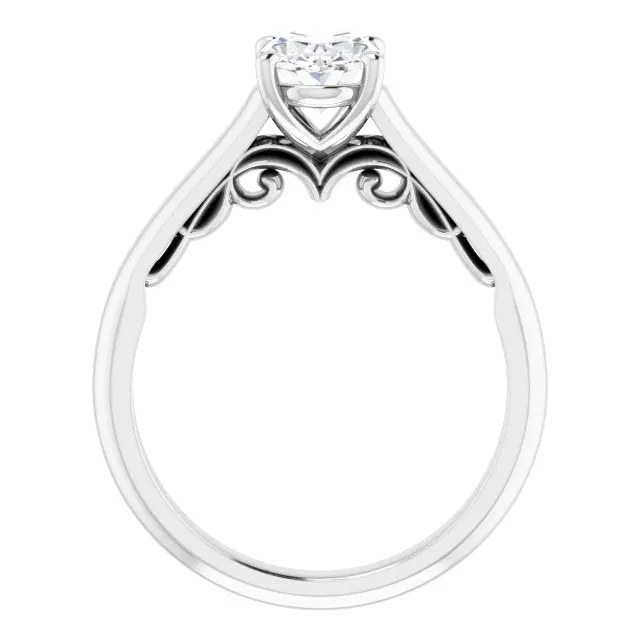 Cubic Zirconia Engagement Ring- The Adelaide (Customizable Oval Cut Cathedral Solitaire with Two-Tone Option Decorative Trellis 'Down Under')