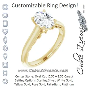 Cubic Zirconia Engagement Ring- The Adelaide (Customizable Oval Cut Cathedral Solitaire with Two-Tone Option Decorative Trellis 'Down Under')