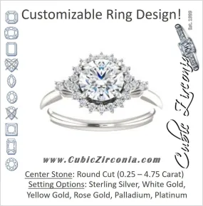 Cubic Zirconia Engagement Ring- The Amy Kiara (Customizable Round Cut)