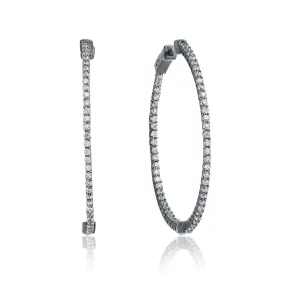 Cubic Zirconia Sterling Silver Outlined Hoop Earrings