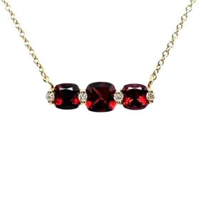 Cushion Cut Garnet Diamond Necklace