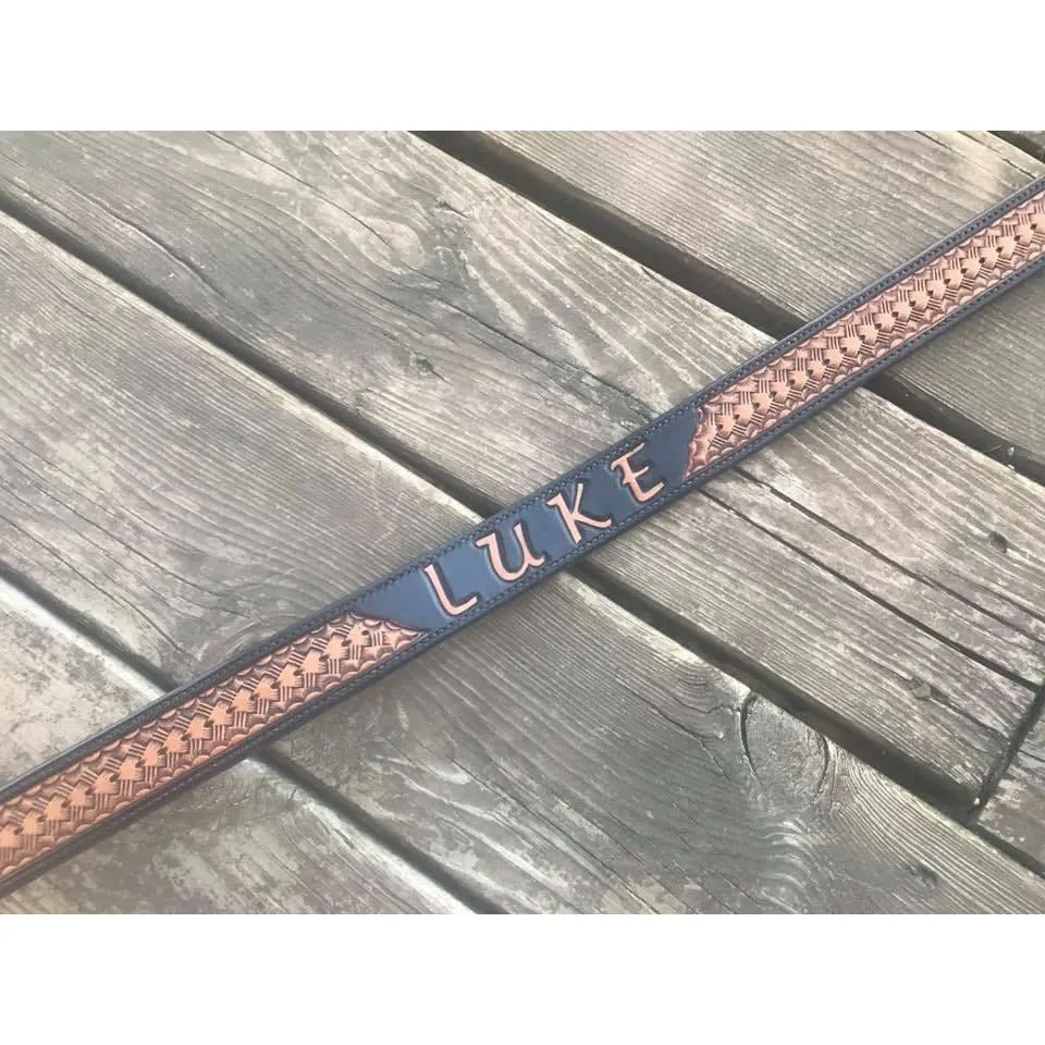 Custom Arrow basketweave Stamped belt- Black edge