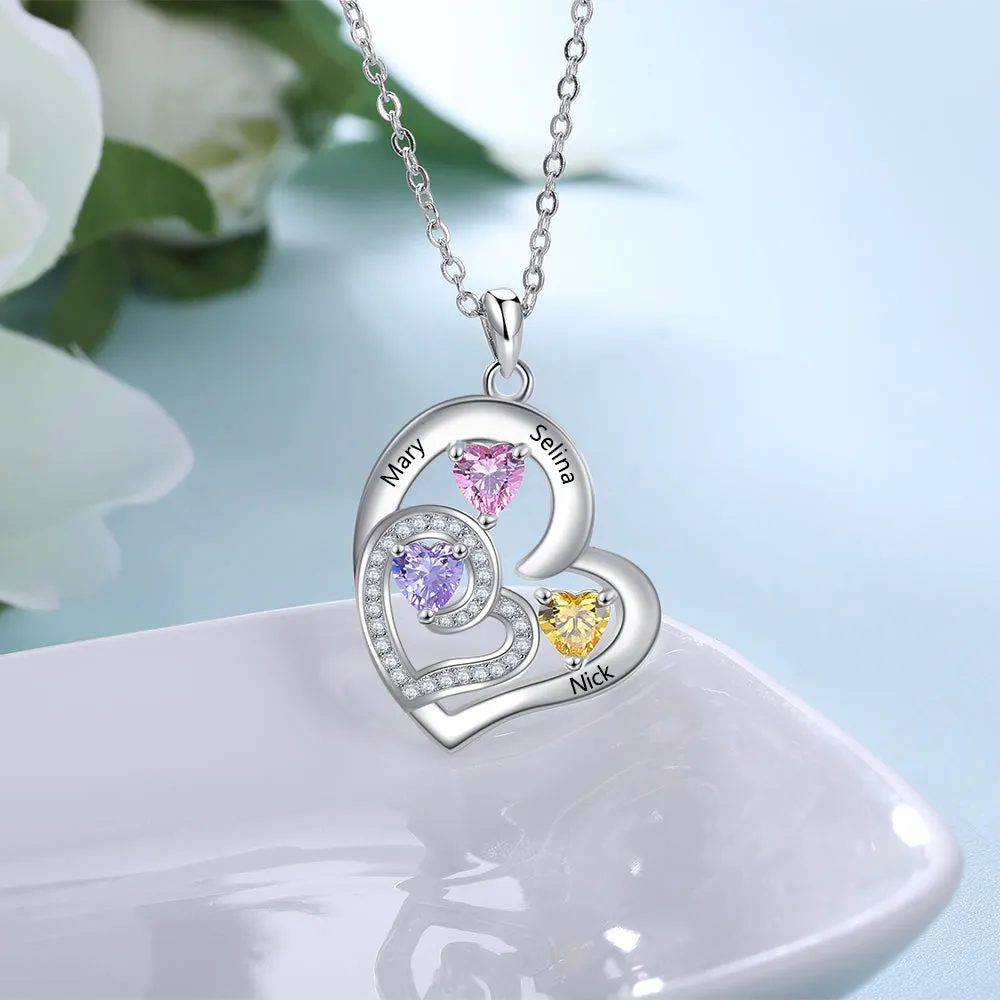 Custom Name Rhodium Plated Birthstone Heart Necklace