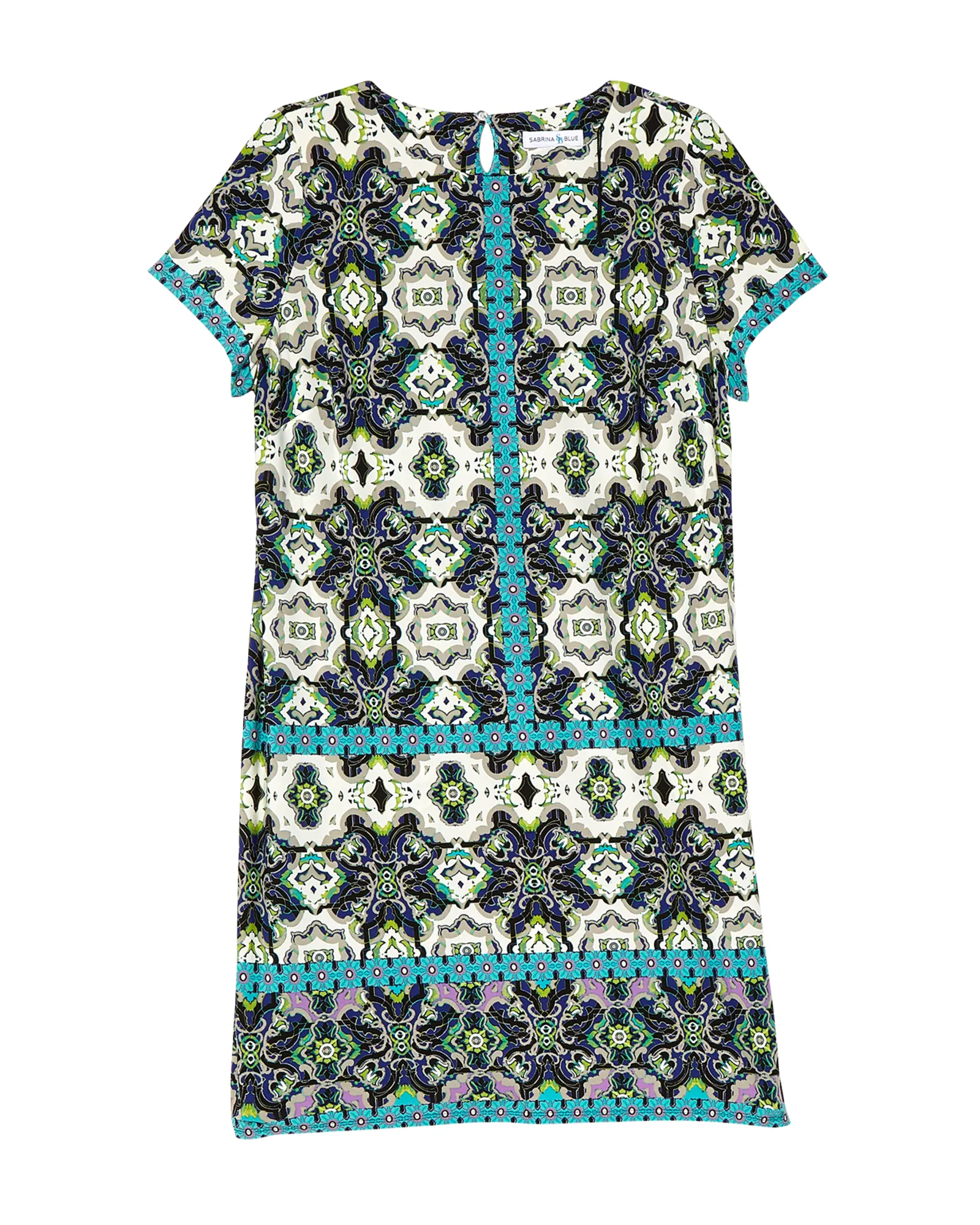 Cyprus Short Sleeve Sheath Dress | Azure Blue / Light Green