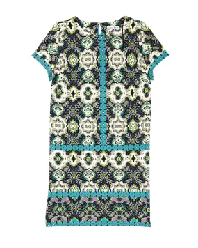 Cyprus Short Sleeve Sheath Dress | Azure Blue / Light Green