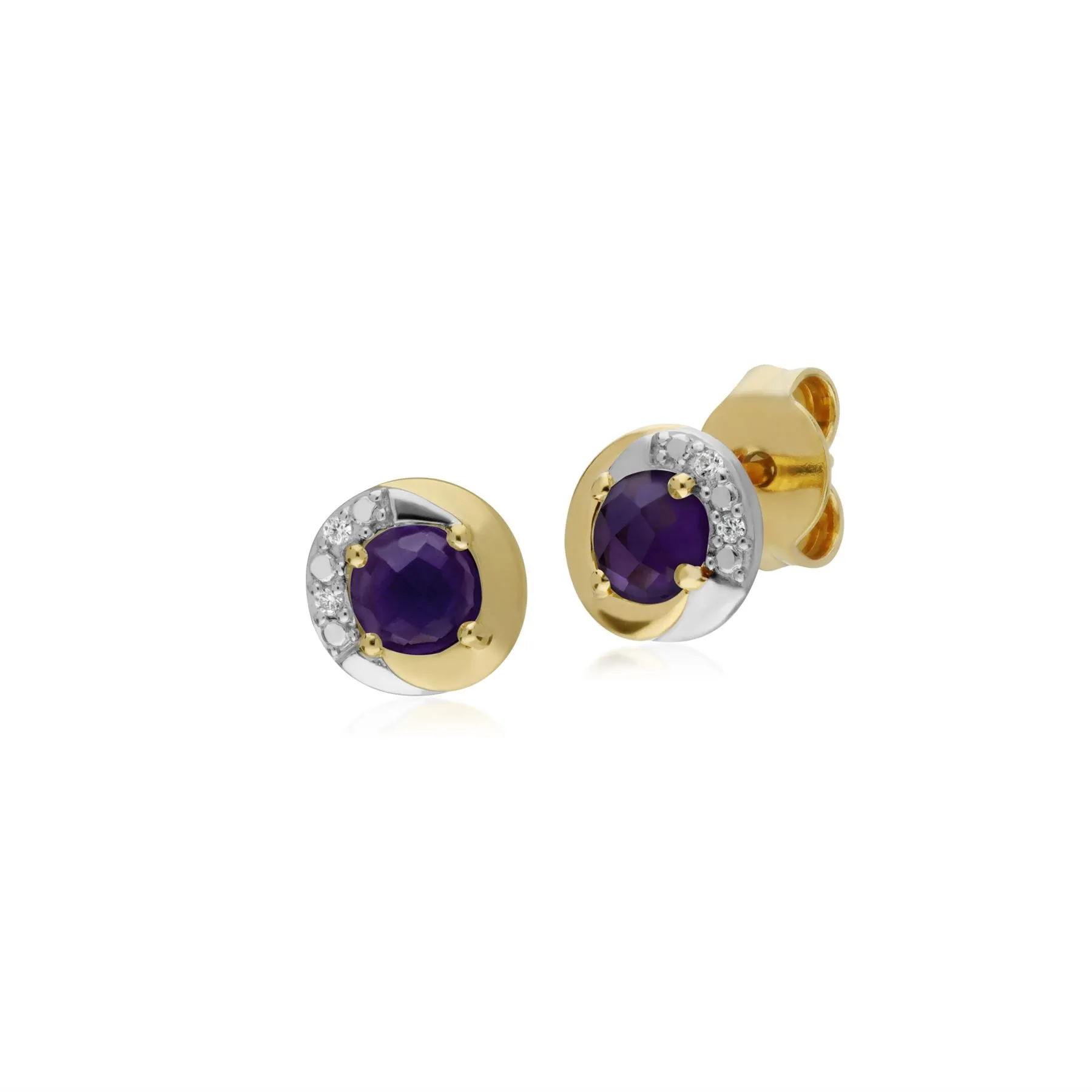 Damen 9 Karat Gelbgold Amethyst & Diamant Zweifarbig Ohrstecker