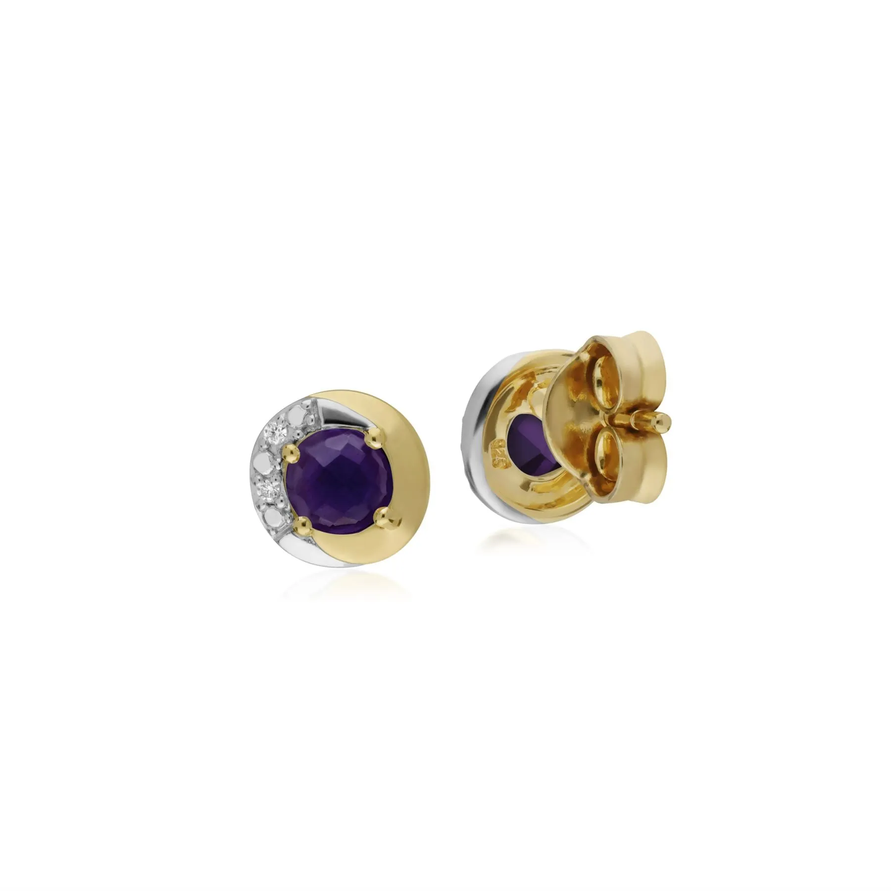 Damen 9 Karat Gelbgold Amethyst & Diamant Zweifarbig Ohrstecker