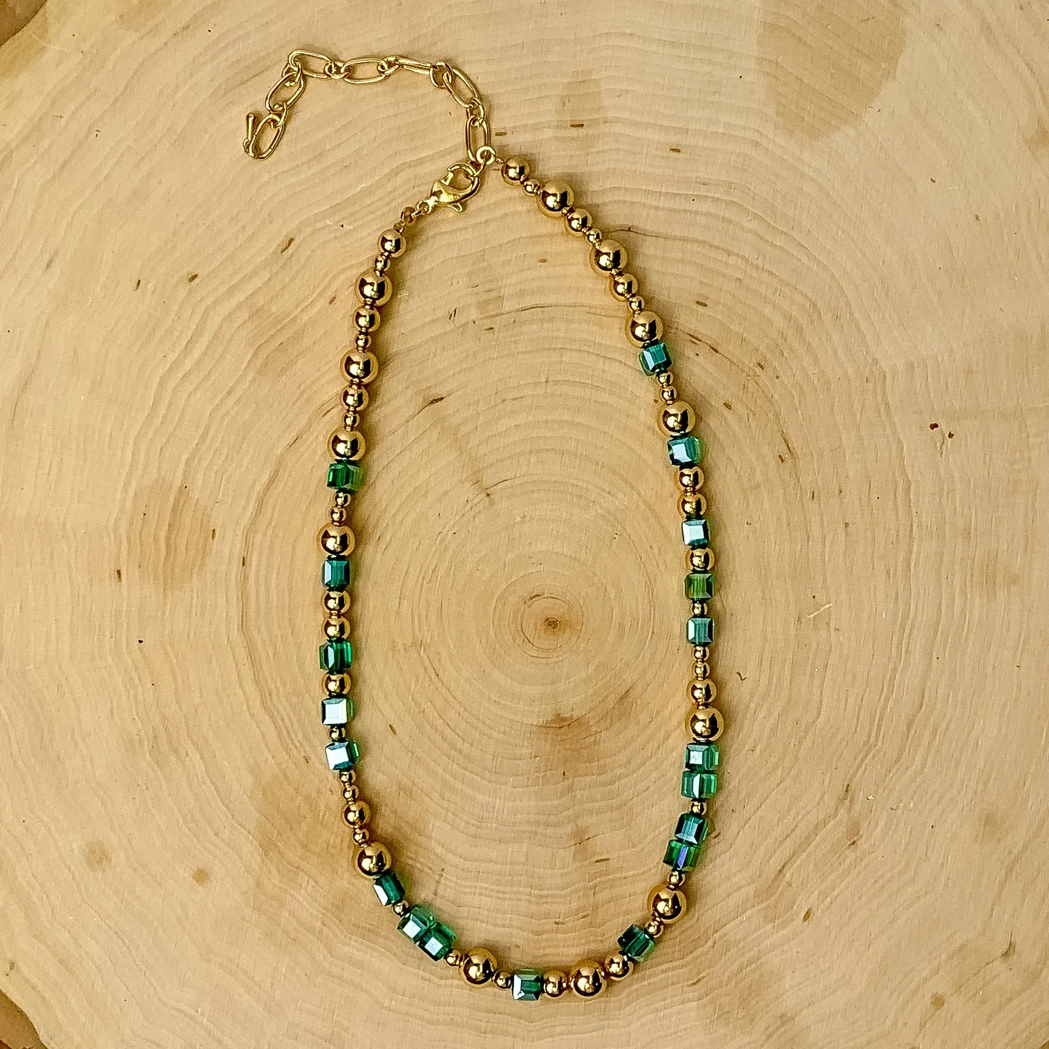 Dancing Dream Beaded Necklace With Gold Tones in Mint Green