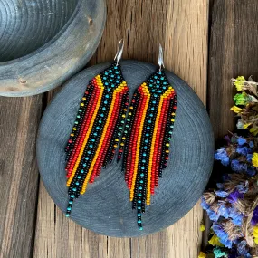 Dangle Colorful Seed Bead Chandelier Earrings for Women in boho hippie style. Statement Fringe Earrings. Long Indigenous style Earrings Native inspired. Ukraine seller.