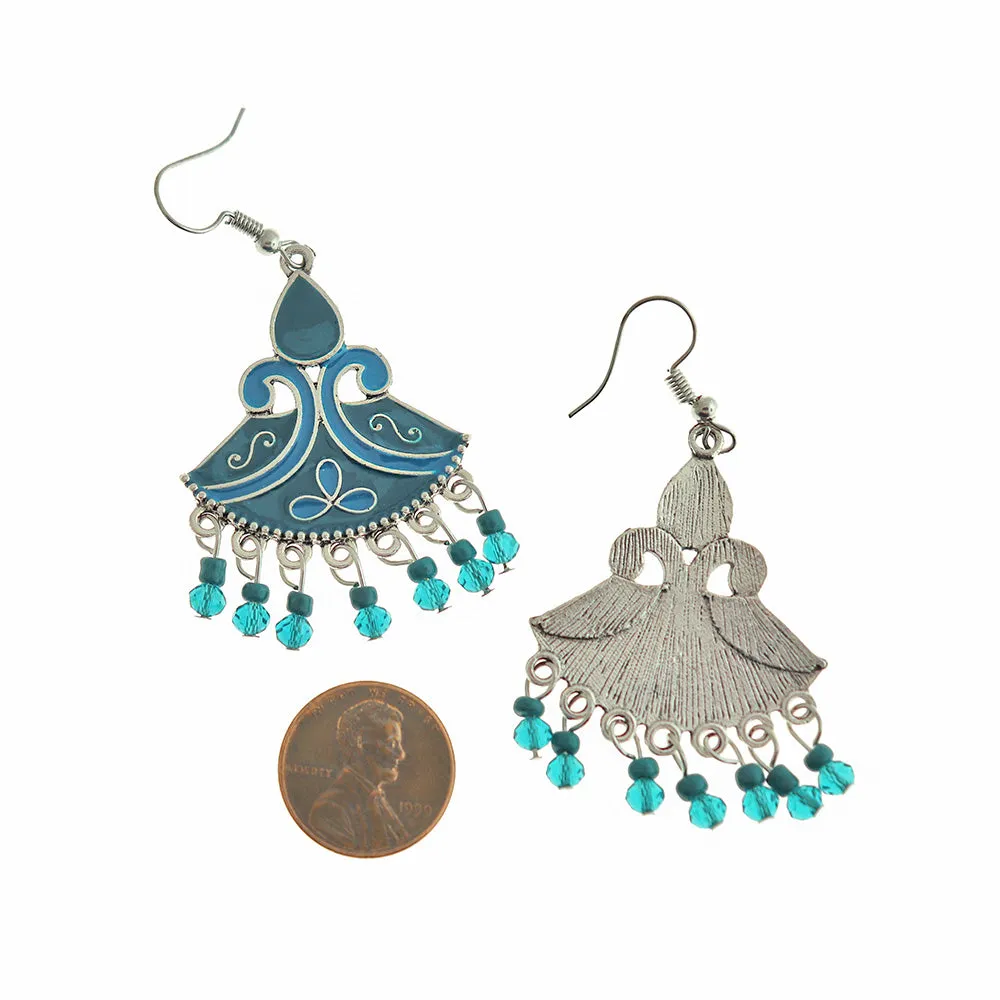 Dangle Earrings - Silver Tone French Hook Style with Enamel and Beads - Choose Your Color!