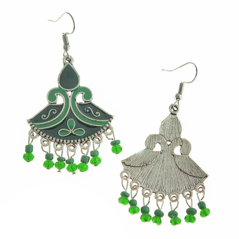 Dangle Earrings - Silver Tone French Hook Style with Enamel and Beads - Choose Your Color!