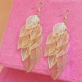 Dangling Leaf Chandelier Earrings in Gold or Silver for Women