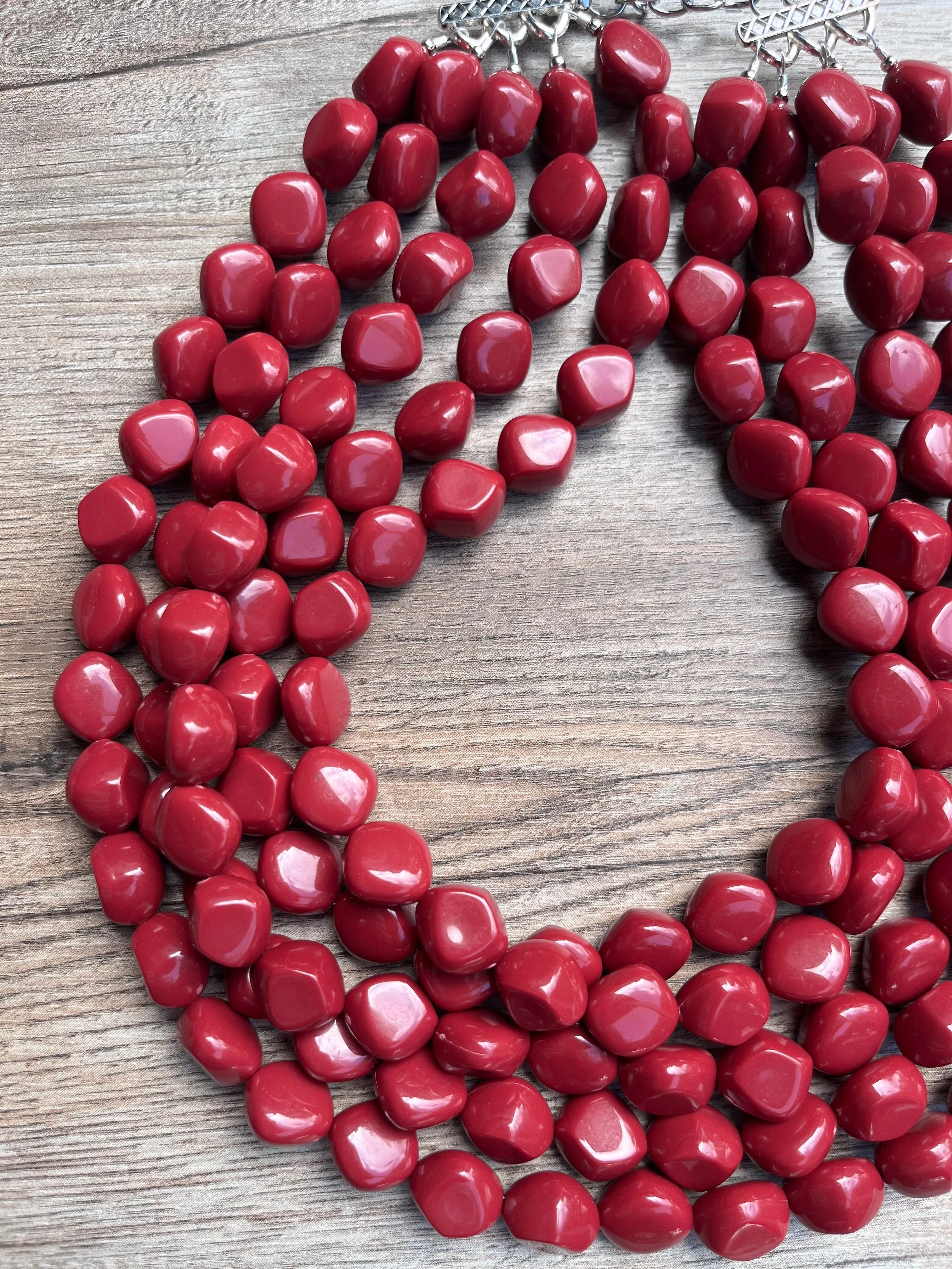 Dark Red Lucite Acrylic Beaded Chunky Multi Strand Statement Necklace - Julianna