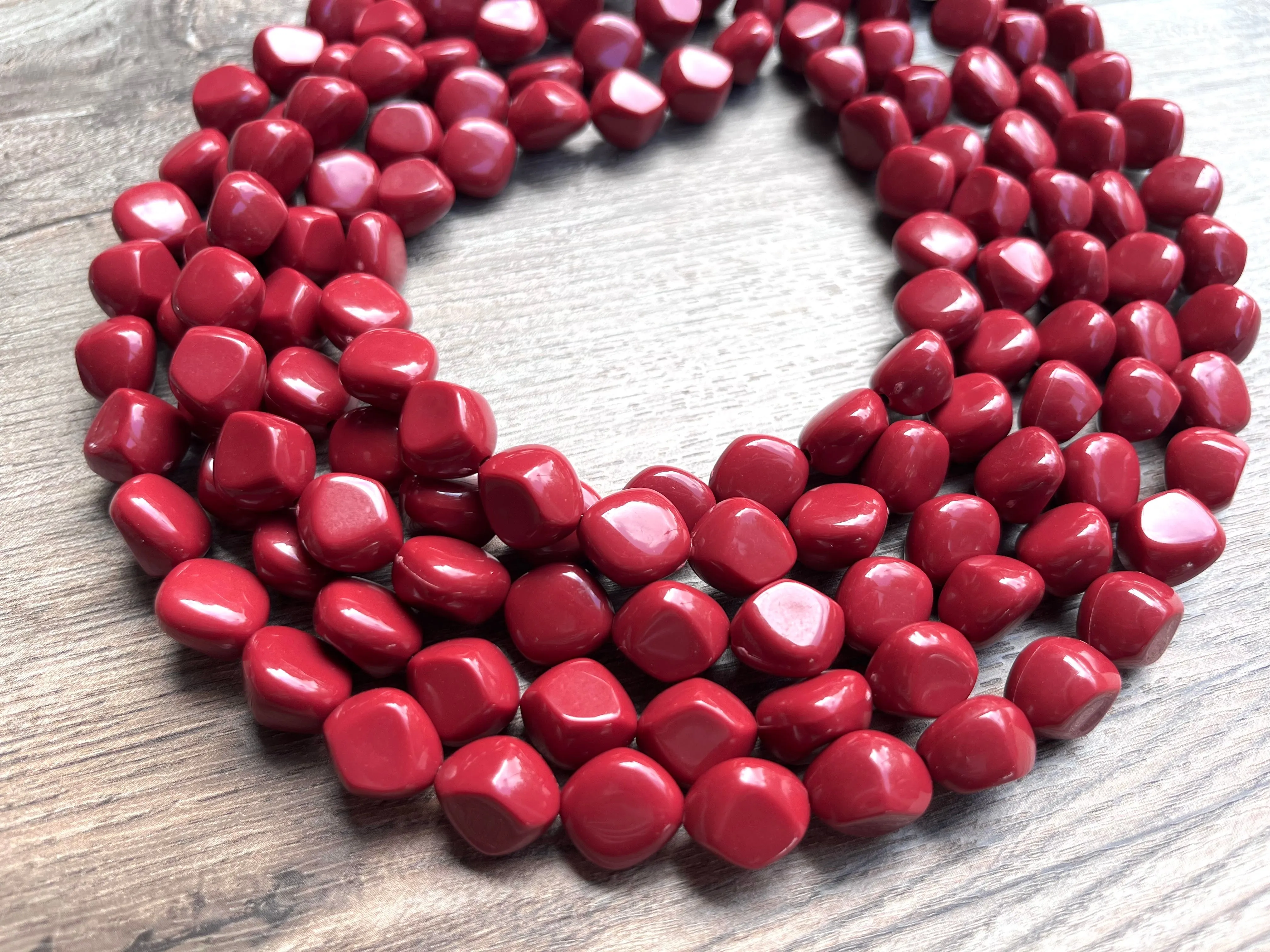 Dark Red Lucite Acrylic Beaded Chunky Multi Strand Statement Necklace - Julianna