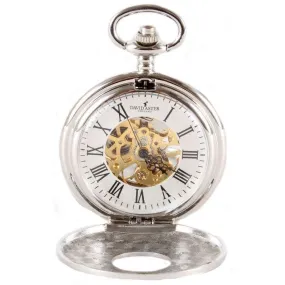 David Aster Half Hunter Patterned Mechanical Pocket Watch - Silver/Gold