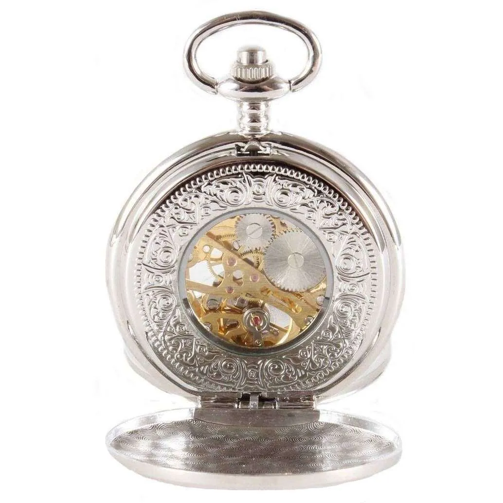 David Aster Half Hunter Patterned Mechanical Pocket Watch - Silver/Gold