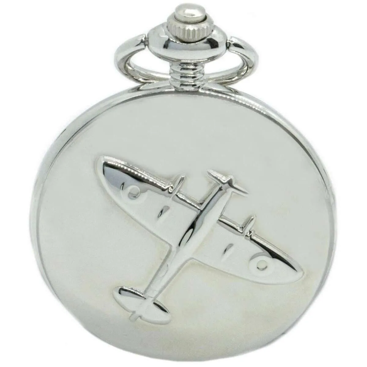 David Aster Spitfire Embossed Quartz Full Hunter Pocket Watch - Silver/White