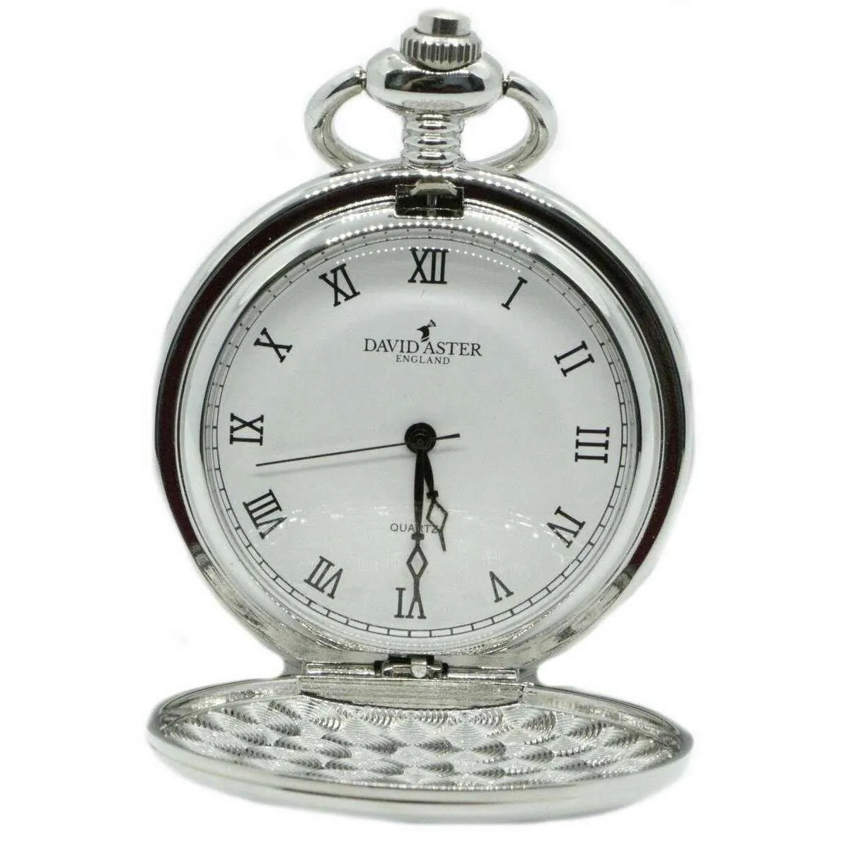 David Aster Spitfire Embossed Quartz Full Hunter Pocket Watch - Silver/White