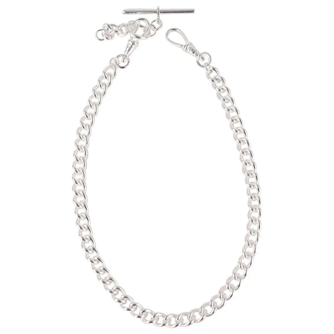 David Van Hagen Silver Plated Albert Large Curb Chain Double Clasp - Silver