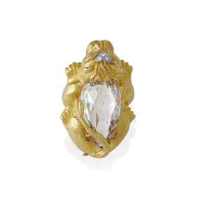 David Webb Rock Crystal Crouching Lion Brooch