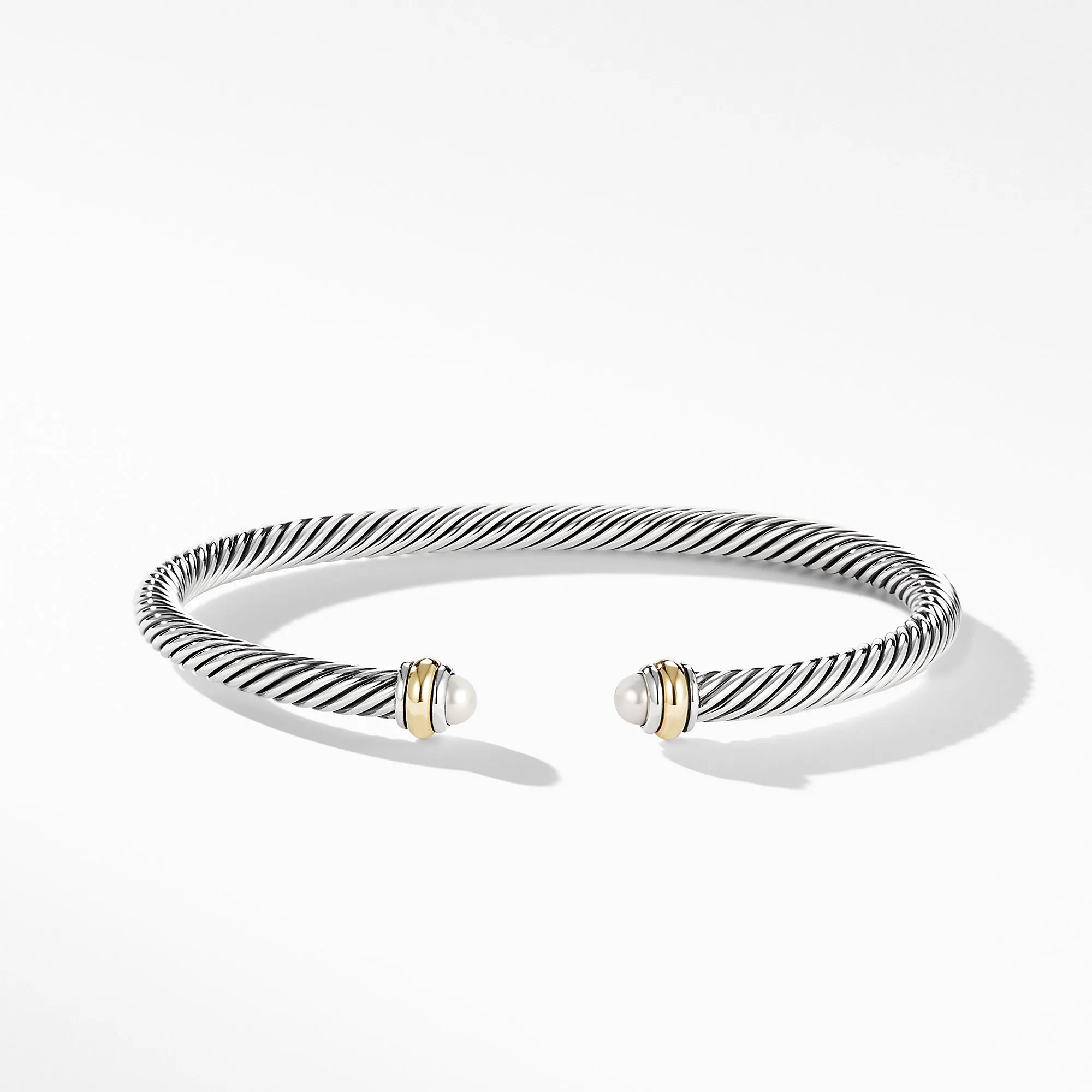 David Yurman 4MM Cable Classic Bracelet with Pearl and 18K Yellow Gold