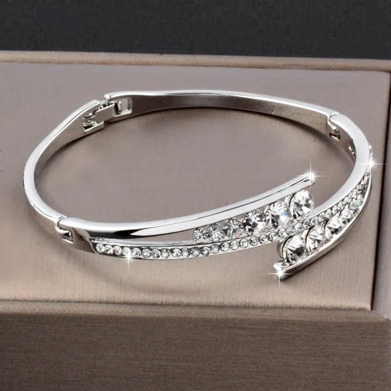 Dazzling Cubic Zirconia Hollow Bangle Cuff Luxury Crystal Bracelet