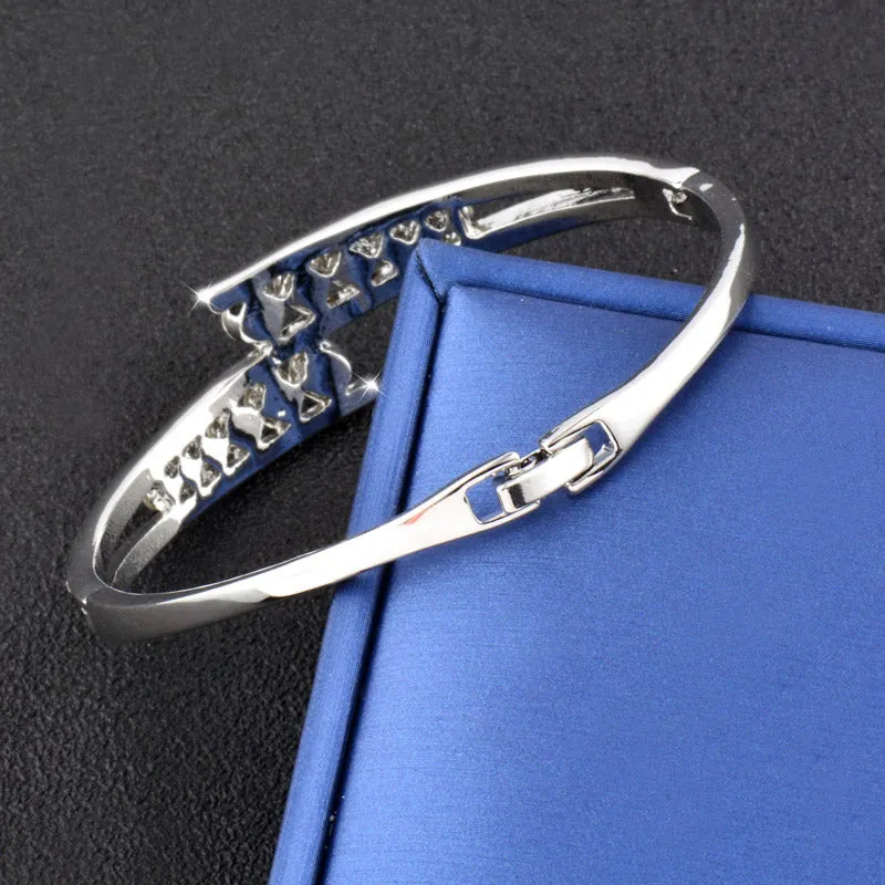 Dazzling Cubic Zirconia Hollow Bangle Cuff Luxury Crystal Bracelet