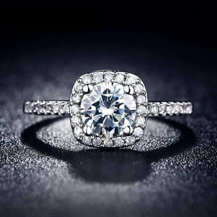 Dazzling Halo 2 CT Cushion Cut Simulated Diamond Cz Ring for Women