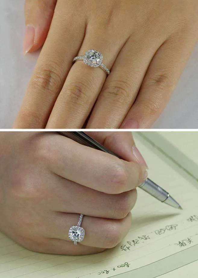 Dazzling Halo 2 CT Cushion Cut Simulated Diamond Cz Ring for Women