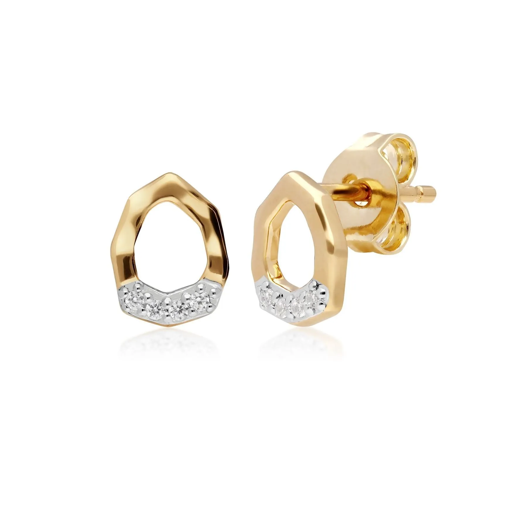 Diamant Pave Asymmetrischer Anhänger & Ohrstecker Satz in 9ct Gelb Gold