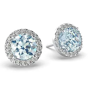 Diamond Aquamarine Halo Stud Earrings 18K White Gold