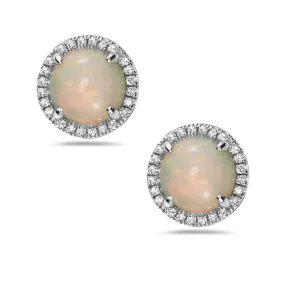 Diamond Halo Opal Stud Earrings