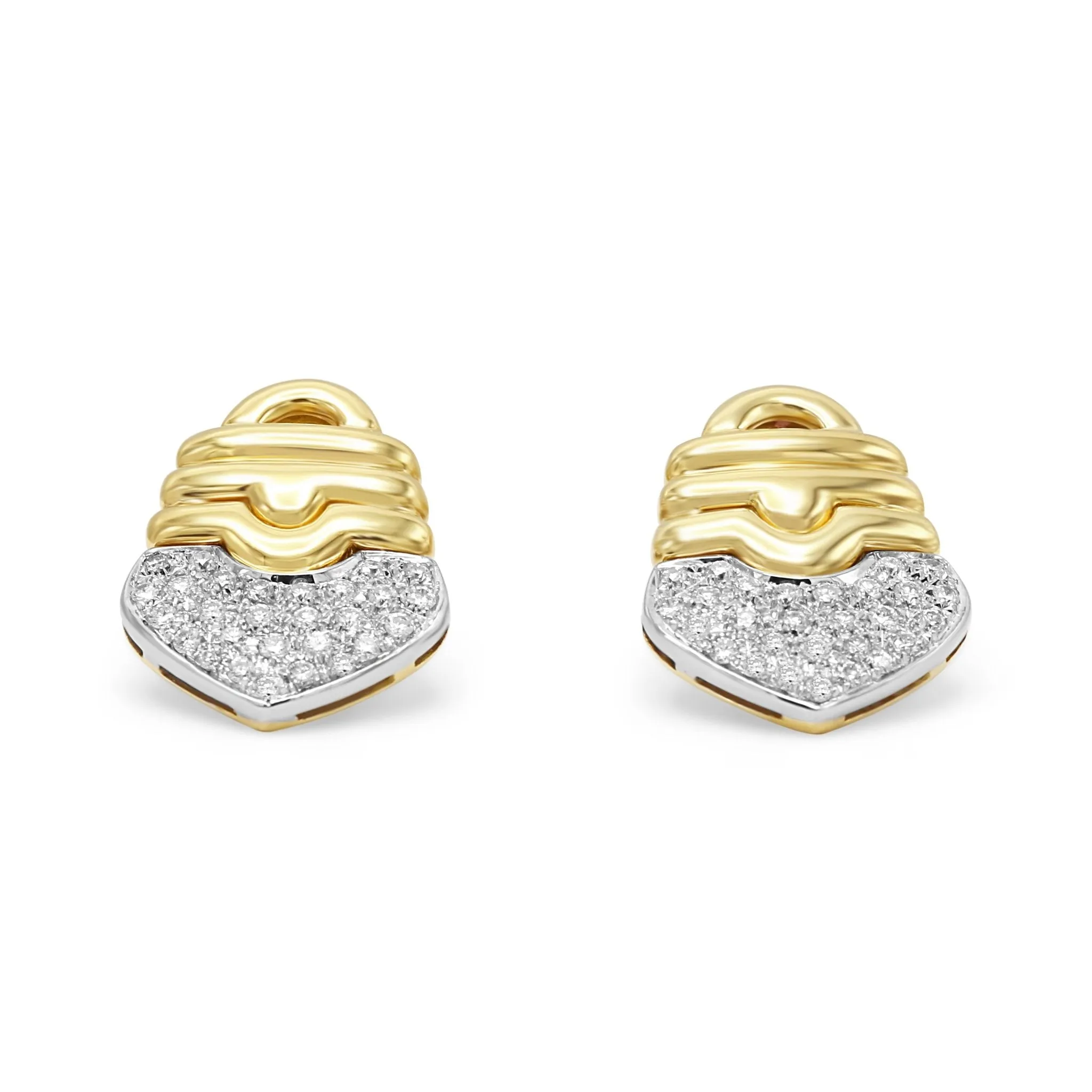 Diamond Set Two Colour Drop Earrings  - 18ct Gold